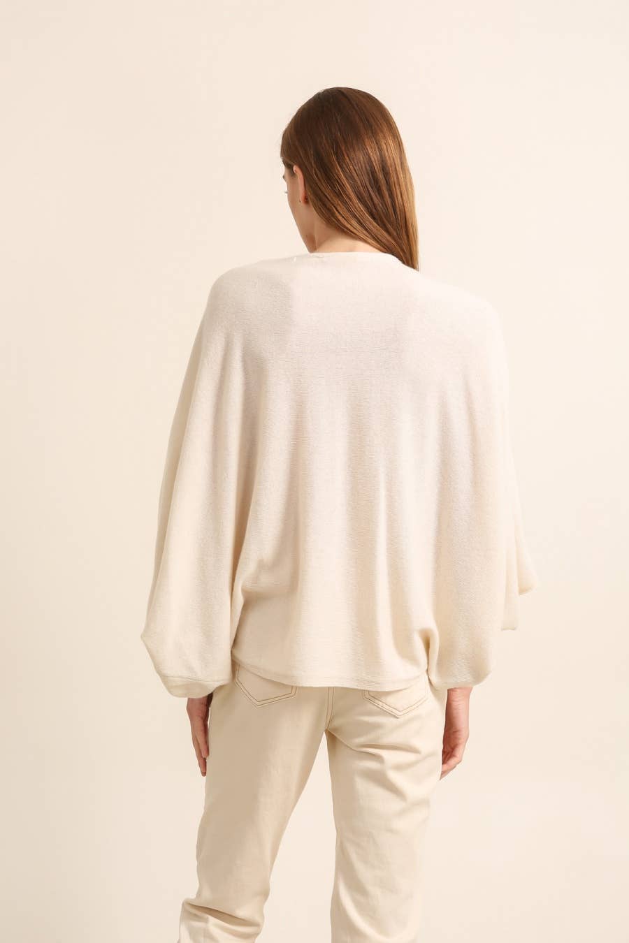 PONCHO-PULLOVER AUS CASHMERE UND WOLLE: Beige / Eine Größe