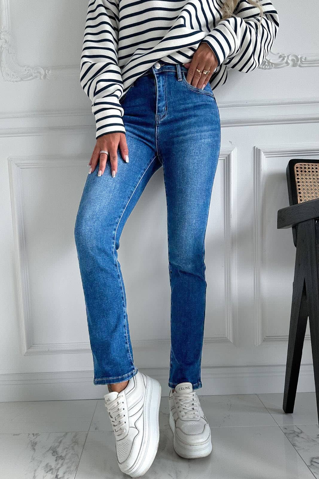 Slim-Jeans mit hoher Taille - S1005: Denim Blau